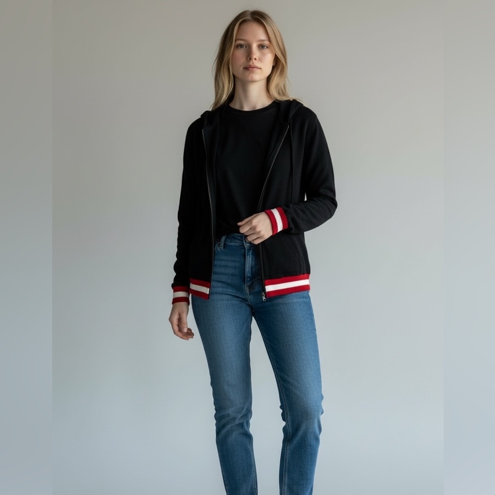 Chinti & Parker Sweater Zip Up Hoodie Wool Cashmere Navy Blue Red Sz. M